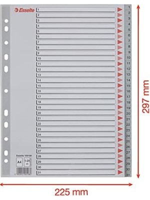 1-31 Rakamlı Separatör, A4, Gri, 100108