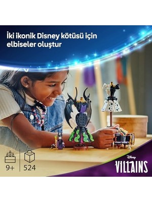 Kötüleri Malefiz'in ve Cruella De Vil'in Elbiseleri 43262-9 Yaş Üzeri Kız ve Erkek Çocuklar Için Sergileme Standı, 2 Mini Bebek ve 2 Hayvan Figürü Içeren Oyuncak Yapım Seti (524 Parça)