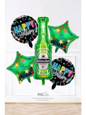 Şişeli Folyo Balon Seti Doğum Günü Şişesi Heineken Şişe Balonlu Doğum Günü Balon Seti