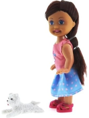 Cute Beyaz Köpekli ve Kumral Mini Bebek