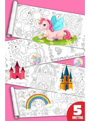 Sina Ticaret Kuşe Kağıdı Boyama Kağıdı Rulosu, 45 cm x 5 Metre, Tek Boynuzlu At Temalı, Çocuklar Için