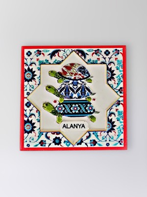 Mundy Alanya Temalı Polyester Kabartmalı Kaplumbağa Desen Magnet  7 x 7 cm – Dekoratif Hediyelik Buzdolabı Süsü  (KOD:1187)