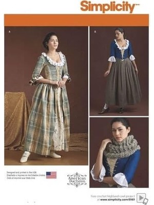 Desen 8161 Misses '18. Yüzyılda Kostüm Kesim Deseni, Beyaz, Beden R5