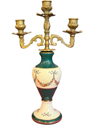 TT 36 cm Boyunda Fransız Bronz Detaylı Porselen Şamdan