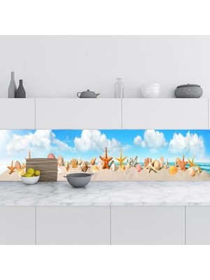 Mutfak Tezgah Arası Folyo Kaplama Folyosu Deniz Kabukları Panaromik 60X100 cm