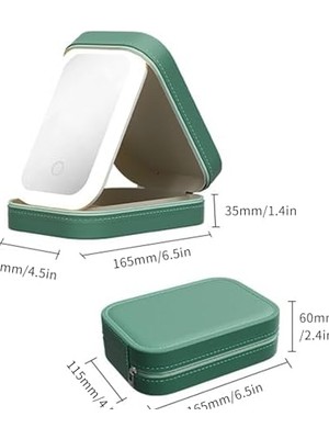 Işıklı Aynalı Kozmetik Çantası, Taşınabilir Kozmetik Çantası, 3 Renkli LED Işık, Bölmeli ve Işıklı Aynalı, Yeşil., TWK-001