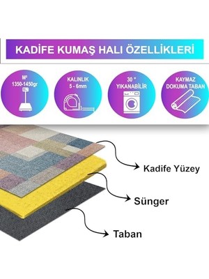 Dizayn Anika Kadife Pamuk Tabanlı Yıkanabilen Kaydırmaz Antibakteriyel Salon Halısı 100X150