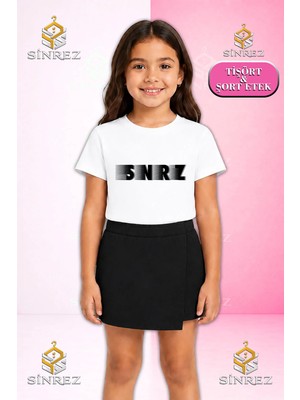 Sinrez Kız Çocuk Takım Snrz Syh Golge Baskı Baskılı Kısa Kol Tişört Şort Etek