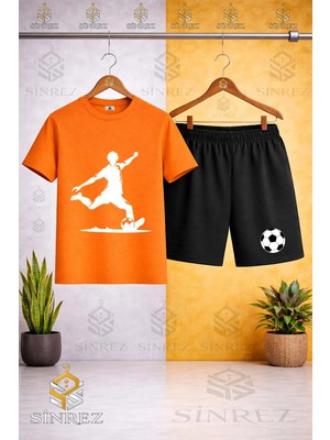 Sinrez Bisiklet Yaka Futbolcu Sut Atan Byz Baskılı Tişört - Şort Takım