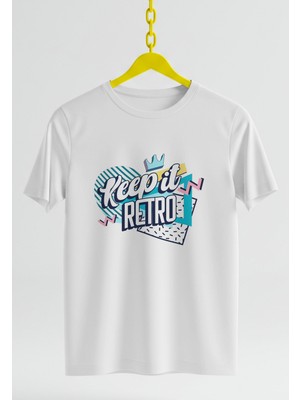 Ontunew Keep It Retro Baskılı Retro Vintage Standart Kalıp Bisiklet Yaka Pamuklu Kadın ve Erkek Tshırt