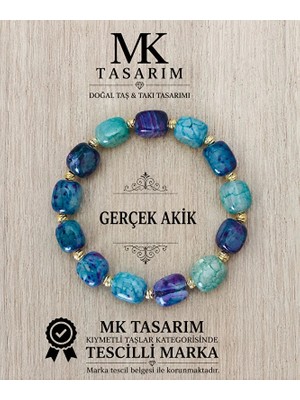 Mk Tasarım Gerçek Akik Taşı Bileklik MK.7000.821- Rahatlık-Dinginlik-Enerji- Stres Bilekliği
