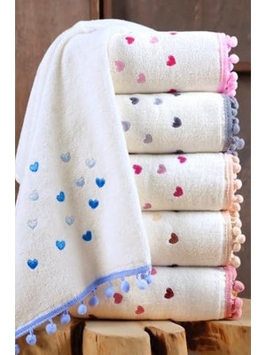 6 Adet Kalpli Nakışlı Kalp Desenli El ve Yüz Havlu Seti Mutfak Havlusu 30X50 Cm, Hs-Ponpon