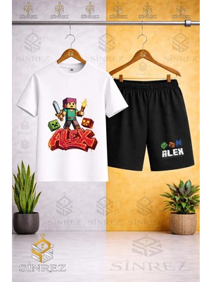 Sinrez Çocuk Unisex Alex Alevli Meşale Özel Baskılı Bisiklet Yaka Tişört - Şort Takım