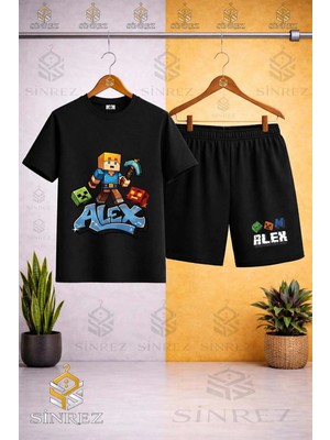 Sinrez Çocuk Unisex Alex Mavi Baltalı Özel Baskılı Bisiklet Yaka Tişört - Şort Takım