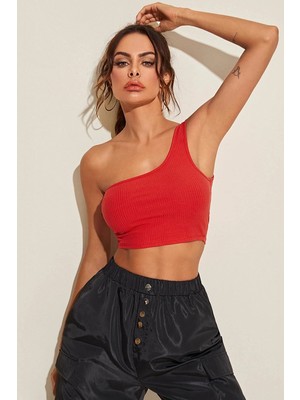 Bnchic Kadın Kırmızı Tek Omuz Crop Büstiyer