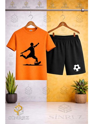 Sinrez Bisiklet Yaka Futbolcu Sut Atan Syh Baskılı Tişört - Şort Takım