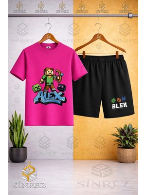 Sinrez Çocuk Unisex Alex Ok Atan Özel Baskılı Bisiklet Yaka Tişört - Şort Takım
