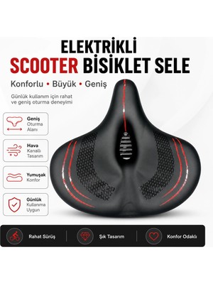 Türkmopet Elektrikli Scooter Bisiklet Sele Konforlu Büyük Geniş 30 x 30 Siyah Renkli Tasarım
