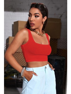 Bnchic Kadın Kırmızı Kalın Askılı Crop Top Büstiyer