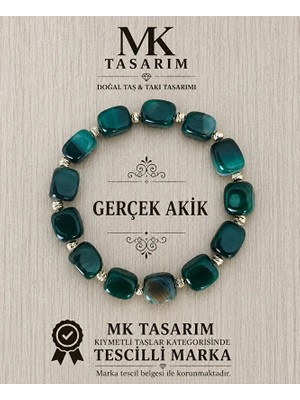 Mk Tasarım Gerçek Akik Taşı Bileklik MK.7000.820- Rahatlık-Dinginlik-Enerji- Stres Bilekliği