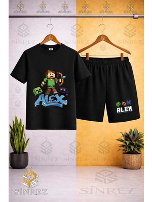 Sinrez Çocuk Unisex Alex Ok Atan Özel Baskılı Bisiklet Yaka Tişört - Şort Takım