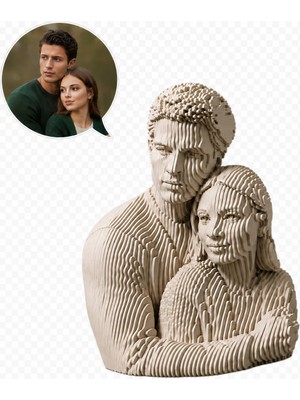 Layerart Atelier Kişiye Özel Fotoğraftan Heykele Parametrik Romantik Çift Büstü 25CM – Katmanlı Parametrik Modern Büst