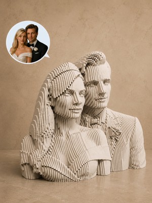 Layerart Atelier Kişiye Özel Fotoğraftan heykele Parametrik Gelin & Damat Ahşap Heykeli 25CM – Katmanlı Parametrik Çift Büstü