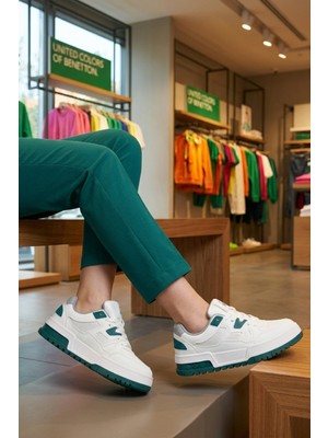 United Colors Of Benetton Beyaz Yeşil Bağcıklı Hafif Unisex Spor Ayakkabı BN-12158 G