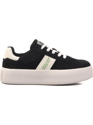 United Colors Of Benetton Siyah Beyaz Hafızalı Taban Keten Bağcıklı Kadın Sneaker BNI-11241 Z