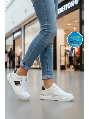 United Colors Of Benetton Bej Altın Bağcıklı Cilt Memory Foam Unisex Spor Ayakkabı BNI-12074 G