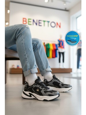 United Colors Of Benetton Siyah Beyaz Bağcıklı Memory Foam Unisex Spor Ayakkabı BNI-12089 M