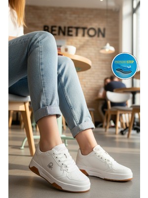 United Colors Of Benetton Beyaz Bağcıklı Cilt Memory Foam Unisex Spor Ayakkabı BNI-11220 G