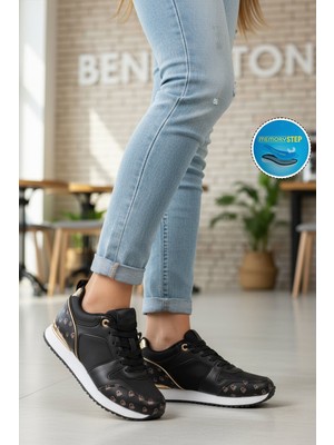 United Colors Of Benetton Siyah Beyaz Bağcıklı Cilt Unisex Spor Ayakkabı BNI-12097 G