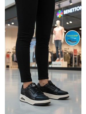 United Colors Of Benetton Siyah Beyaz Bağcıklı Cilt Unisex Spor Ayakkabı BNI-12133 G