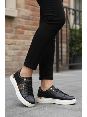 United Colors Of Benetton Siyah Beyaz Bağcıklı Kadın Sneaker BNI-12132 G