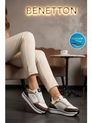 United Colors Of Benetton Beyaz Bağcıklı Cilt Memory Foam Kadın Spor Ayakkabı BNI-12096 G