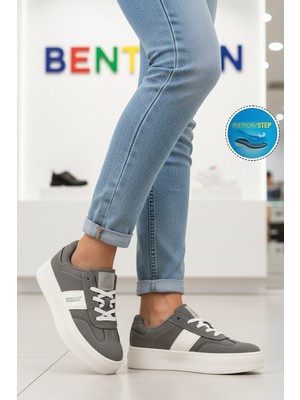 United Colors Of Benetton Gri Hafızalı Taban Keten Bağcıklı Kadın Sneaker BNI-11241 Z