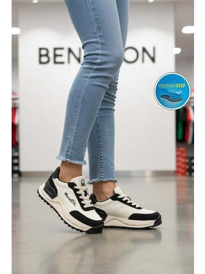 United Colors Of Benetton Beyaz Siyah hafızalı Taban Bağcıklı Kadın Sneaker BNI-11235 Z