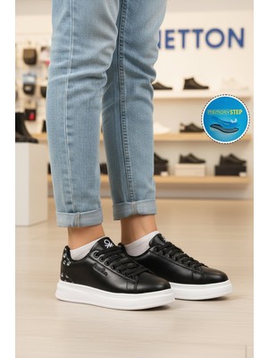 United Colors Of Benetton Siyah Beyaz Bağcıklı Cilt Unisex Spor Ayakkabı BNI-12098 G