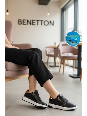 United Colors Of Benetton Siyah Beyaz Bağcıklı Cilt Memory Foam Unisex Spor Ayakkabı BNI-12091 G