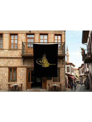 Punto Dizayn Siyah Osmanlı Tuğrası Bayrağı 140GR Premium Raşel Kumaş 300X450CM