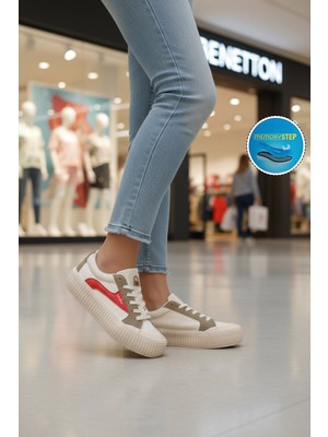 United Colors Of Benetton Bej Keten Hafif Kadın Bağcıklı Spor Ayakkabı BNI-10105 G