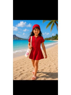 My Kids Wear Kız Çocuk  Kısa Kollu Fermuarlı Mayo Uv Korumalı Deniz ve Havuz Mayosu 12775