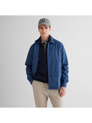 Gant Erkek Mavi Oversize Fit Fermuarlı Logolu Gömlek