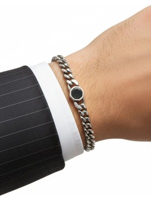 Watch of Royal Clasp Natural Stone Silver Black Çelik Bileklik