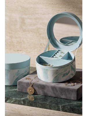 Zurafa Shop Mavi Ahşap Aynalı Takı Kutusu ve Organizer - Modern Tasarım Aksesuar Kutusu