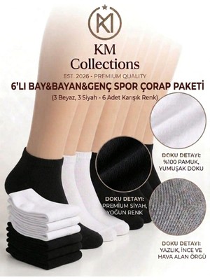 6'lı Ekonomik Paket Bay&bayan&genç Patik Çorap Pamuklu