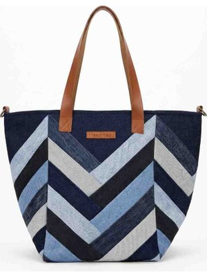 Mavicenza Kadın El Yapımı Patchwork Denim Omuz Çantası - Özel Tasarım Kot Tote Bag