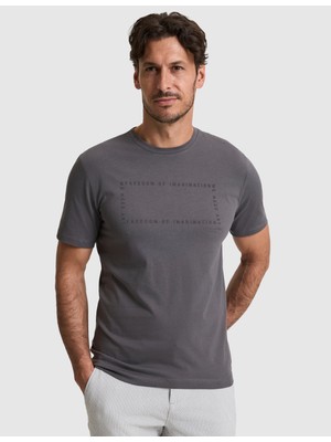 Pierre Cardin Erkek Koyu Gri Regular Fit %100 Pamuk Bisiklet Yaka Tişört 50327871-VR080