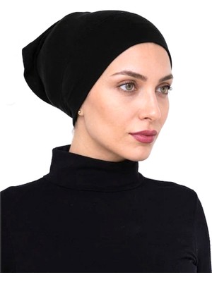 Alivascarf Pratik Boru Bone Geçmeli - Kaymaz Önü Dikişsiz Kadın Tesettür Hazır Iç Bone Siyah
